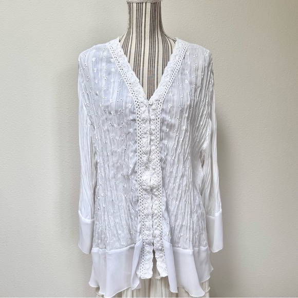 Tops - Vintage Boho White Lace Eyelet Blouse Romantic Cottagecore Top XXL